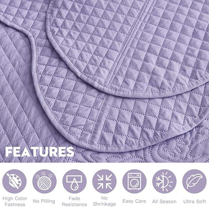 HZ & HY Oversized King Bedspread 138x122 Extra Wide, Ultrasonic Coverlet Bedding Set, Lightweight Thin Comforter, Reversible, 5 Piece, California/Alaskan King, Purple Lavender