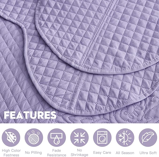 HZ & HY Oversized King Bedspread 128x120 Extra Wide, Ultrasonic Coverlet Bedding Set, Lightweight Thin Comforter, Reversible, 5 Piece, 100% Microfiber, Purple Lavender