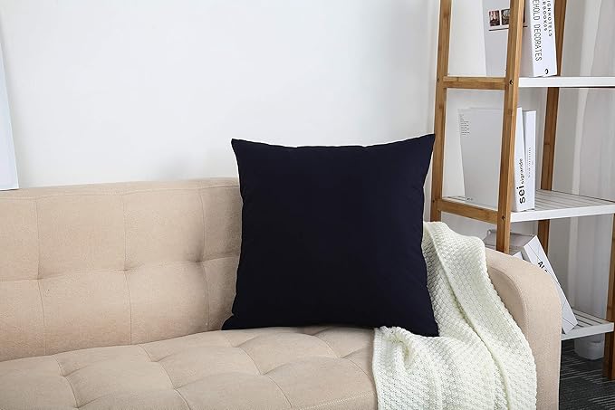 TangDepot Cotton Solid Throw Pillow Cover, 12 INCH x 12 INCH, Dark Navy