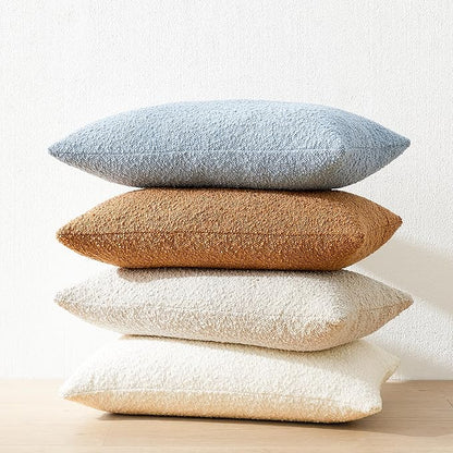 Mixhug Decorative Boucle Throw Pillow Covers, Cream, 12 x 20 Inches, Pack of 2 - Textured Boho Pillow Covers for Couch and Bed