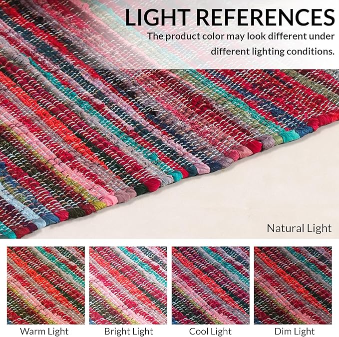 HOMEMONDE Reversible Chindi Rag Rug with Decorative Tassels | 20x32 Inches Hand-Braided Multicolor Cotton Entryway Doormat | Boho Style for Kitchen, Living Room, Bedroom, and Any Space