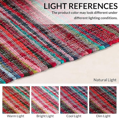HOMEMONDE Reversible Chindi Rag Rug with Decorative Tassels | 20x32 Inches Hand-Braided Multicolor Cotton Entryway Doormat | Boho Style for Kitchen, Living Room, Bedroom, and Any Space