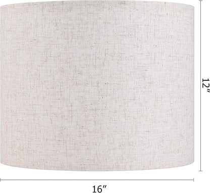 GO&SO Oatmeal Linen Lamp shades Large Drum Linen Lampshade 16" Top x 16" Bottom x 12" High (Spider) Farmhouse Lampshade for Table & Floor Lamp - Lampshades Replacement