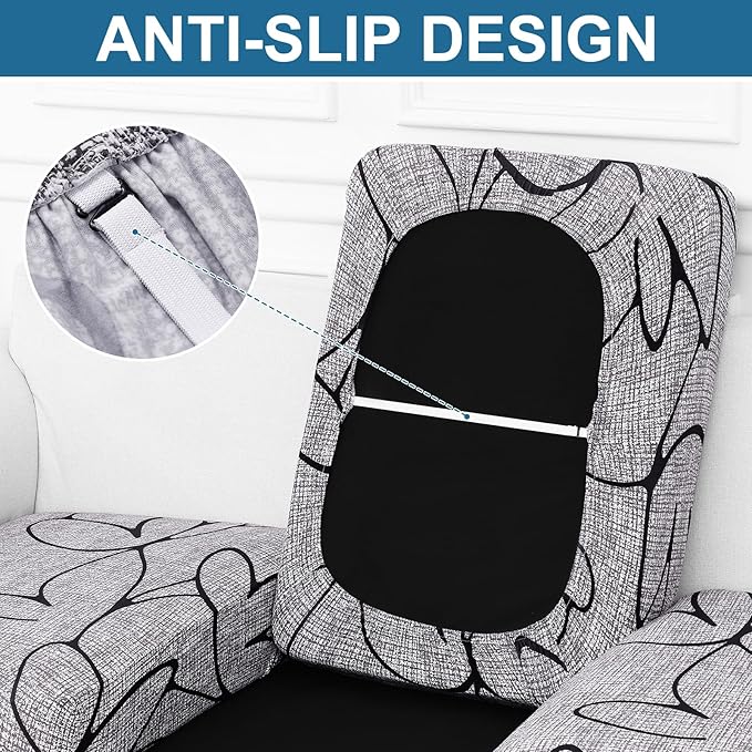 Smiry Printed Couch Cushion Covers, Stretch Soft Couch Covers for Sofa, Washable Non-Slip Sofa Slipcover Furniture Protector for Indoor and Outdoor (Medium,Grey and Black)