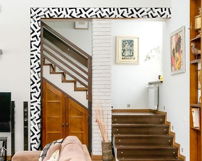 FLFK Black and White Design Wallpaper Border - Peel and Stick Wall Paper, Self Adhesive Removable PVC Borders Sticker, Modern Waterproof Trim for Home Decor, 6" x 240"