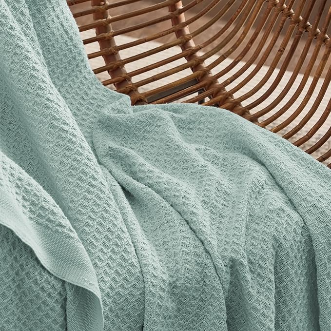Bedsure Gentlesoft 100% Cotton Blanket King Size for Bed - Breathable and Soft, Thick Cozy Waffle Weave Christmas Blanket Gift for Women, Mint, 104x90 inches