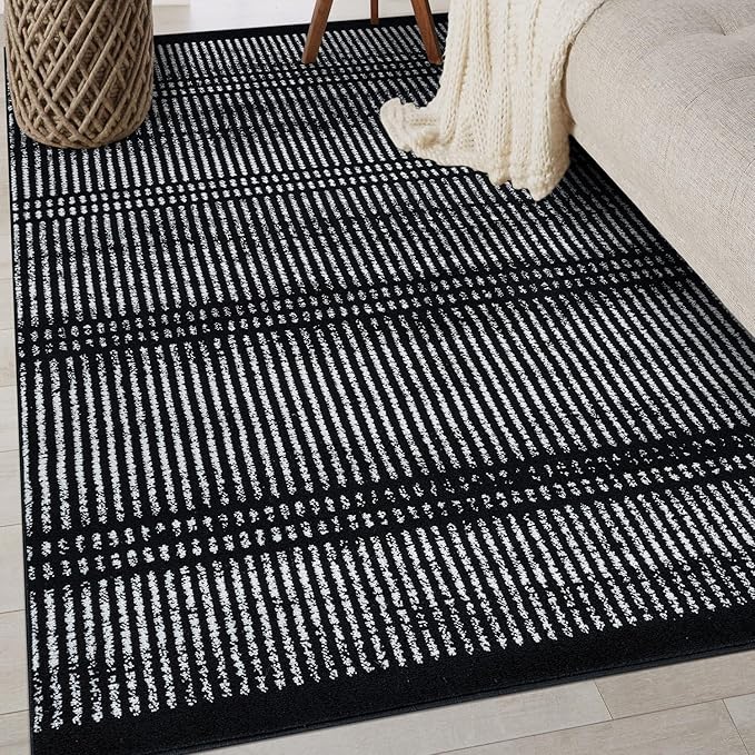 Rugshop Contemporary Stripe Lines High Traffic Living Room,Bedroom,Kitchen, Home Office Area Rug 5' x 7' Black