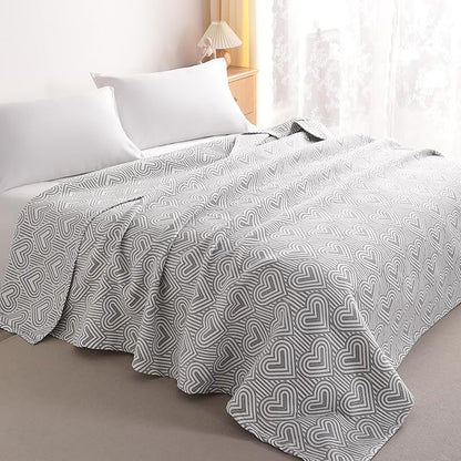 NTBAY 3 Layers Cotton Muslin 68x92 Twin Bed Blanket, Super Soft Breathable Thermal Yarn Dyed Quilt for Adults, Perfect Lightweight Blanket for Couch Sofa Bed All Seasons, Grey Heart
