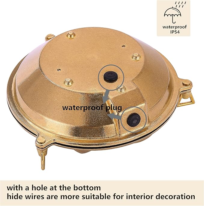 BLINKO Nautical Brass Bulkhead Wall Light,Vintage Retro Wall Sconce,Industrial Lighting Fixtures,Mid Century Modern Decorative,IP 54 Precision Waterproof,Lampshade Only,with Bottom Hole