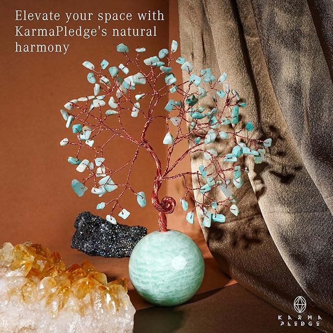 Crystal Tree of Life Home and Office Decor Gifts for Women, Amazonite Chakra Healing Stones Feng Shui Bonsai Tree for Positive Energy, Money, Good Luck, Christmas Decor, Birthday Gifts for Mom