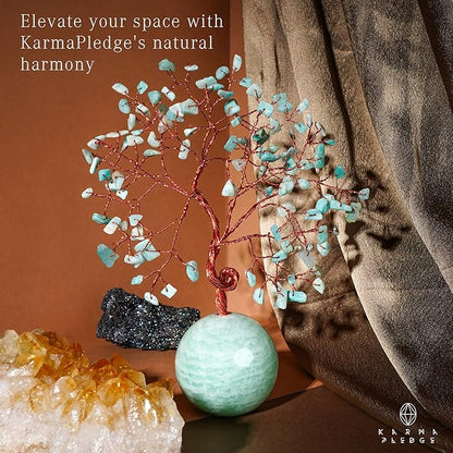 Crystal Tree of Life Home and Office Decor Gifts for Women, Amazonite Chakra Healing Stones Feng Shui Bonsai Tree for Positive Energy, Money, Good Luck, Christmas Decor, Birthday Gifts for Mom