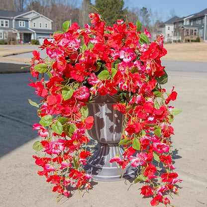Fake Hibiscus Artificial Hanging Flowers Plants for Outdoors Spring Decoration, 4pcs Silk Hibiscus Vines Realistic UV Resistant Faux Flowers for Outside Planter Porch Patio Yard Wedding Party, Mix