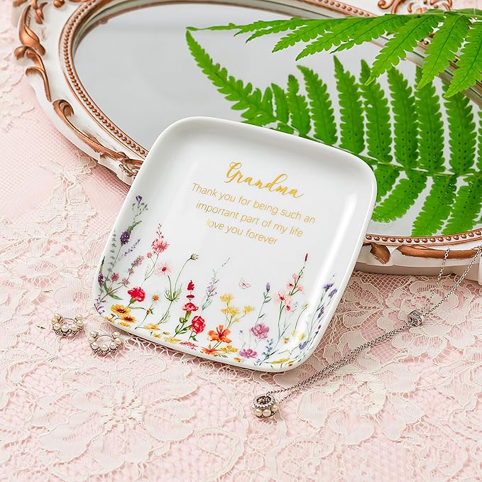 Crisky Jewelry Ring Dish for Grandma Birthday Gifts Thinking of You Gift for Grandmother New Fist Time, Personalized Christmas Valentine's Gift Ideas from Grandson Granddaughter (Love You Forever)