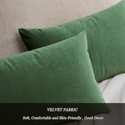 GIGIZAZA 12x20 Olive Green Pillow Covers Velvet Lumbar Pillow Decorative Throw Pillows Couch Sofa Covers Bedroom Set of 2
