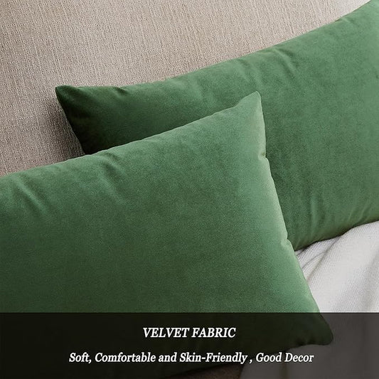 GIGIZAZA 12x20 Olive Green Pillow Covers Velvet Lumbar Pillow Decorative Throw Pillows Couch Sofa Covers Bedroom Set of 2