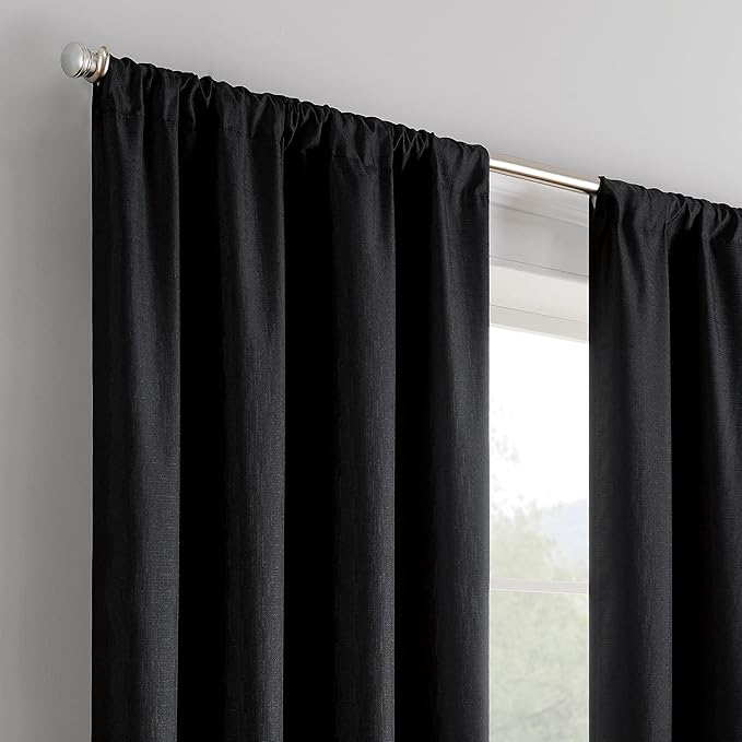 ECLIPSE Kendall Modern Blackout Thermal Rod Pocket Window Curtain for Bedroom or Living Room (1 Panel), 42" x 95", Black