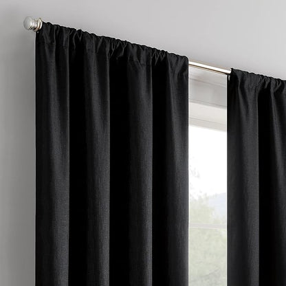 ECLIPSE Kendall Modern Blackout Thermal Rod Pocket Window Curtain for Bedroom or Living Room (1 Panel), 42" x 63", Black