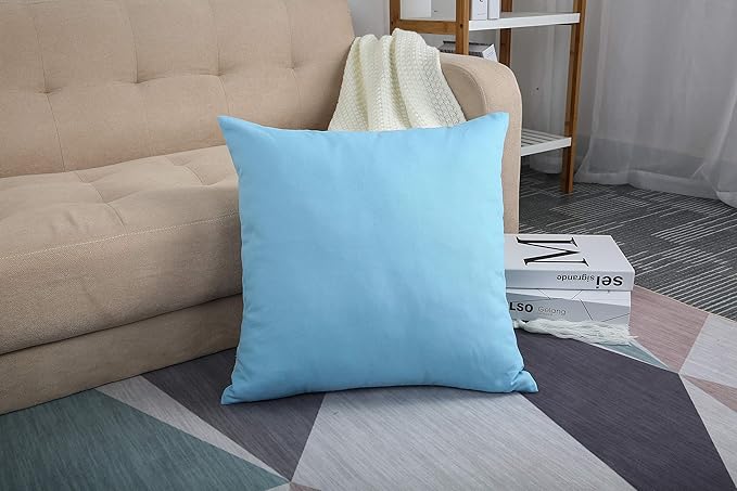 TangDepot Handmade Decorative Solid 100% Cotton Canvas Throw Pillow Covers/Pillow Shams, (28"x28", Sky Blue), 1 Count (Pack of 1)