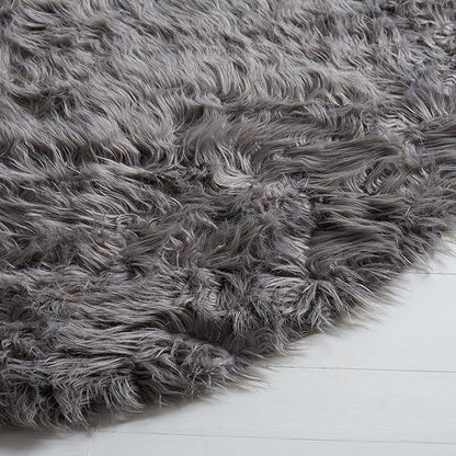 SAFAVIEH Faux Sheep Skin Collection 3' x 5' Grey FSS115D Silken Glam 2.35-inch Thick Area Rug