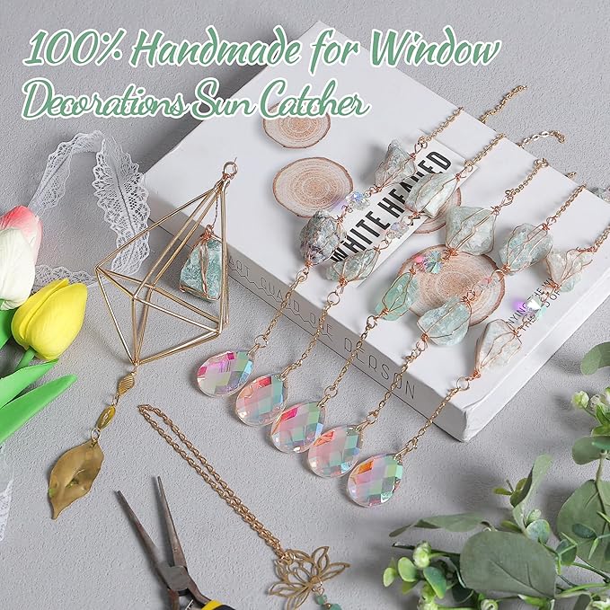 Green Fluorite Crystal Suncatcher, Dreamsum Window Hanging Pendant Glass Prisms Decor Wind Chime Rainbow Sun Catcher for Home Garden Porch to Lover Parents Friends