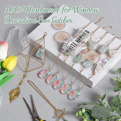 Green Fluorite Crystal Suncatcher, Dreamsum Window Hanging Pendant Glass Prisms Decor Wind Chime Rainbow Sun Catcher for Home Garden Porch to Lover Parents Friends