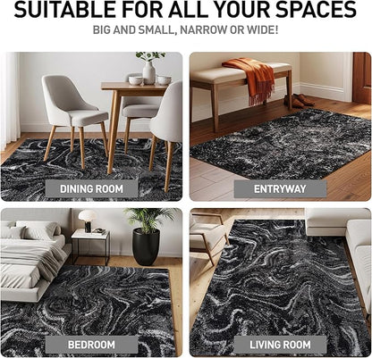 Rugshop Abstract Marble Shag Area Rug Anthracite Dark Gray 5' x 7' Great for Bedrooms, Living Rooms, or Under Coffee Tables