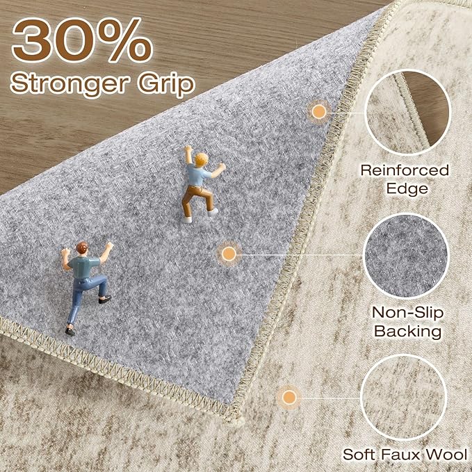 5x8 Area Rug Living Room: Washable Large Neutral Beige Rugs Abstract Soft Modern Stain Resistant Indoor Floor Non-Slip Carpet for Bedroom Nursery Kids Office Playroom Dining Room Under Table Home
