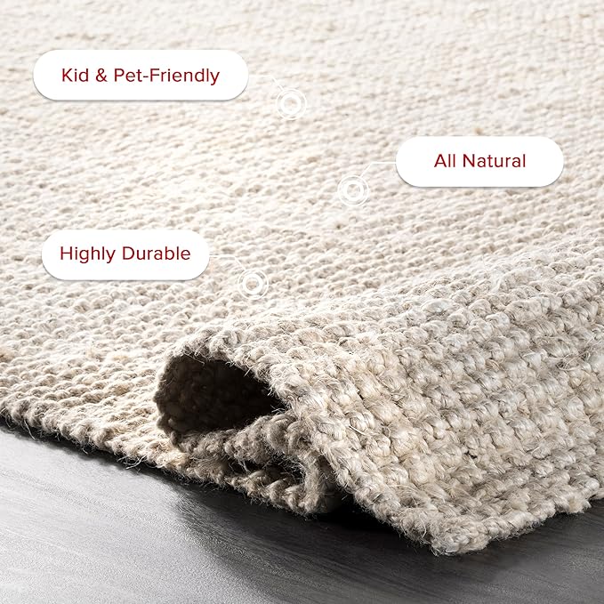 nuLOOM Ashli Solid Farmhouse Jute Runner Rug, 2' 6" x 6', Off-white