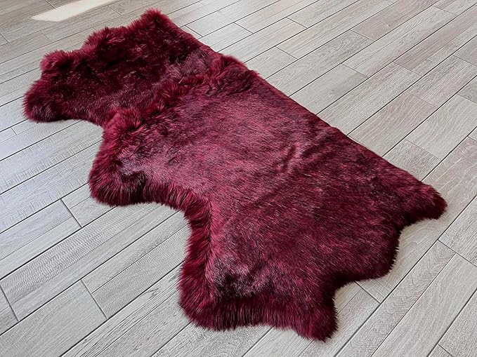 Free Shape Luxury Soft Fluffy Shag Area Rug Triple Side by Side 3'x6', 90x180cm - Vegan Fur Ultra Soft Indoor Carpet Nursery Rugs for Bedroom Home Decor, Burgundy
