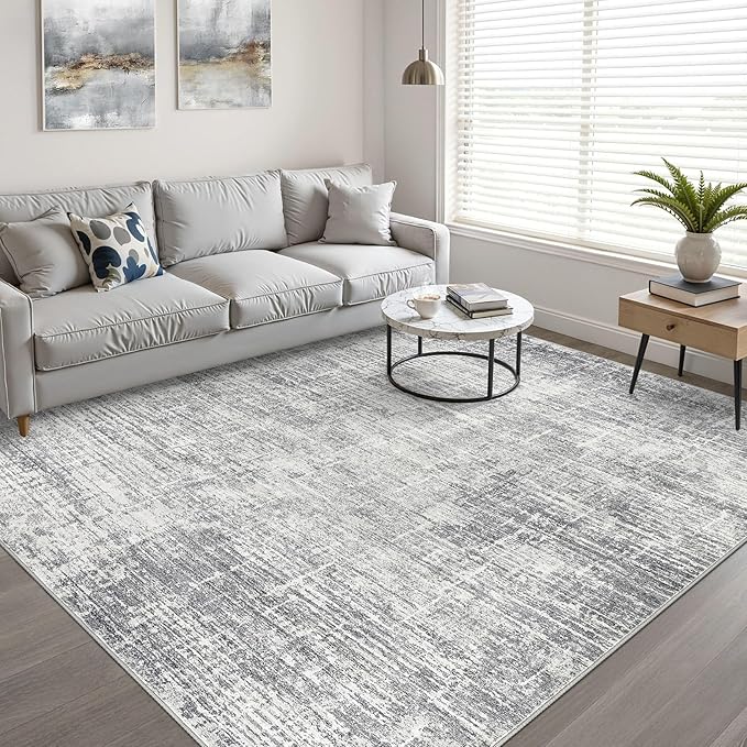 7x9 Area Rug Living Room: Washable Large Neutral Grey Rugs Abstract Soft Modern Stain Resistant Indoor Floor Non-Slip Carpet for Bedroom Nursery Kids Office Playroom Dining Room Under Table Home