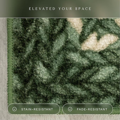 Maples Rugs Marion Bohemian Braided Design Print Area Rug – Made in USA – Washable, Non Slip Indoor Carpet for Entryway, Foyer, Kitchen, and Bathroom, 34" x 20", Green