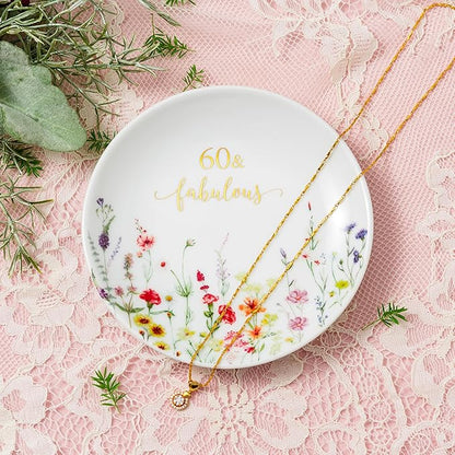 Crisky 60 Fabulous Jewelry Ring Dish for Women 60th Birthday Gifts Idea for 60 Year Old Gifts for Her Friend Sister Wife Mom Aunt Female Coworkers