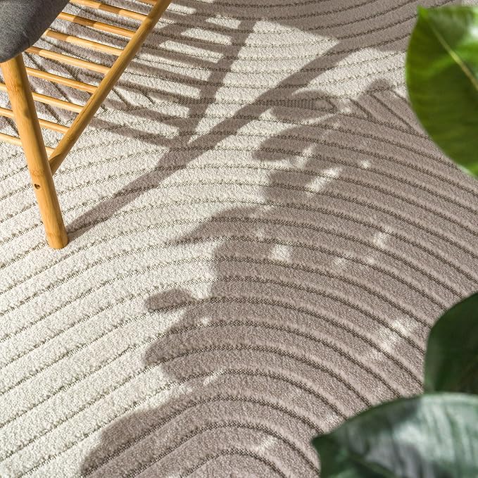 Paco Home Modern Area Rug with Raised Curved Line Pattern – Minimalist Design in Cream, Size: 2'8" x 4'11"