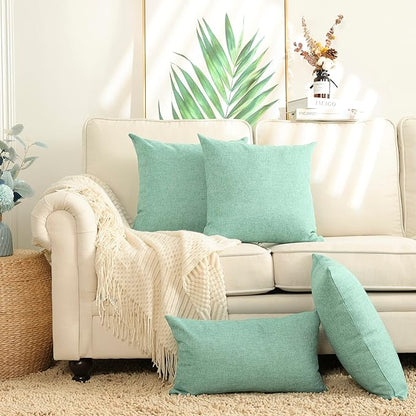 Stellhome Burlap Throw Pillow Covers Solid Farmhouse Linen Pillowcase for Bed Couch Sofa Bench, Set of 2, 24 x 24 inch (60 x 60 cm), Green