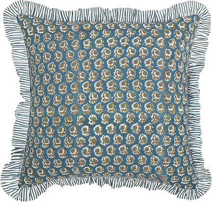 Ridhi Modern Farmhouse Pillow Covers Decorative Cotton Throw Pillow Covers Set of 2 Peacock Blue Cushion Covers with Ruffle for Couch Sofa Bed Living Room Spring Home Decor 24x24