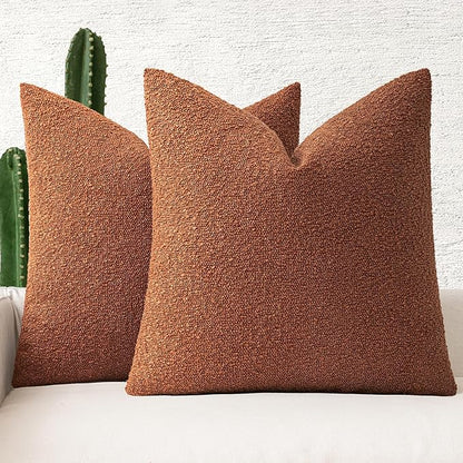 MIULEE 18x18 Inch Decorative Pillow Covers for Couch Bed Set of 2 Textured Boucle Neutral Winter Throw Pillows Rust Accent Solid Cushion Pillowcases Sofa Livingroom Home Decor