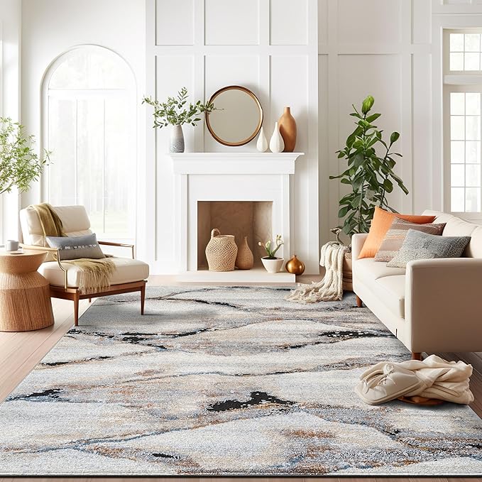 Rugshop Contemporary Gray Striated Area Rug Durable, Kid & Pet Friendly 7' 10" x 10' Ideal for Covering Large Floor Areas in Living Rooms, Master Bedrooms, or Lofts