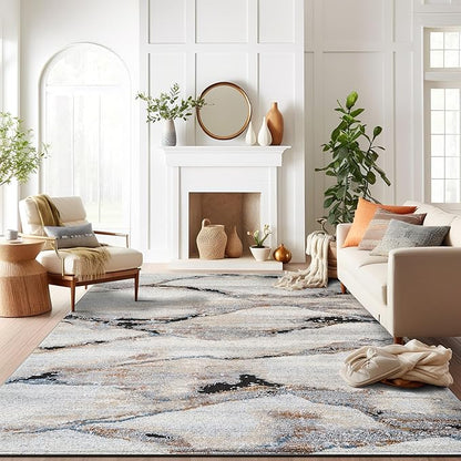 Rugshop Contemporary Gray Striated Area Rug Durable, Kid & Pet Friendly 7' 10" x 10' Ideal for Covering Large Floor Areas in Living Rooms, Master Bedrooms, or Lofts