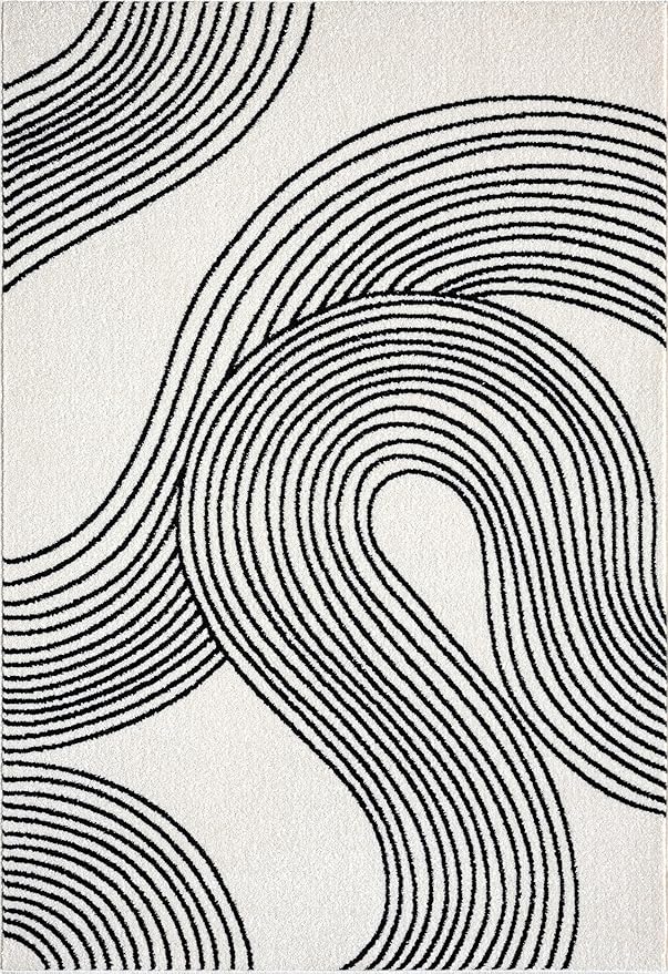 Abani Nuevo Beige Black Swirls Modern Area Rug 5' x 8' for Living Room, Bedroom - Abstract Design - Durable & Easy to Clean