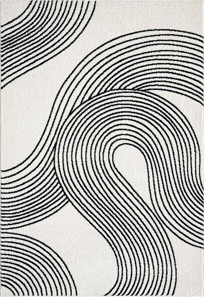 Abani Nuevo Beige Black Swirls Modern Area Rug 5' x 8' for Living Room, Bedroom - Abstract Design - Durable & Easy to Clean