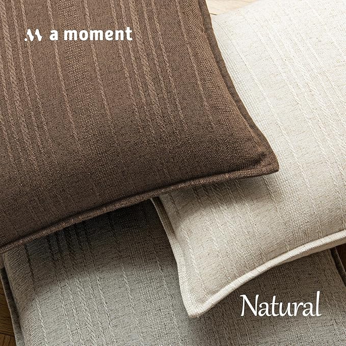 a moment Linen Pillow Covers Set of 2,Boho Farmhouse Throw Pillowcases Neutral Textured Decorative Covers for Couch Sofa,Soft Linen Blend Accent Case Cushion Living Room Home Decor 20"x12"Hazel