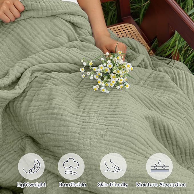 PHF Cooling Muslin Blanket King Size 104"x80", 6-Layer Lightweight Gauze Blanket Made from 35% Rayon Derived from Bamboo & 65% Cotton, Breathable & Ultra Soft Cozy for Hot Sleepers, Tea