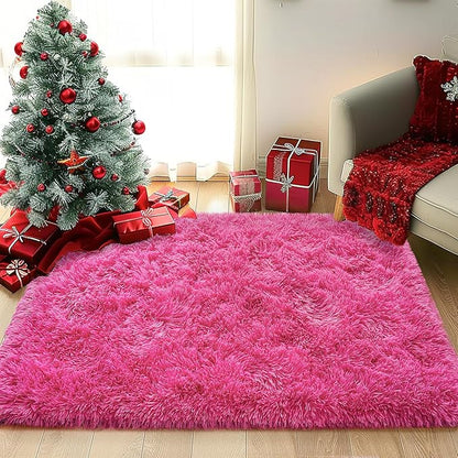 Small Rugs for Bedroom, Fuzzy Throw Rug for Living Room Dorm, Soft Fluffy Bedroom Rug, Non Slip Shag Rugs, Modern Indoor Home Decor Aesthetic, 2x3 Feet, Hot Pink
