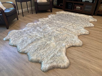 LAMBZY Faux Sheepskin Super Soft Hypoallergenic Silky Shag Rug for Living Room, Kids Room, Sofa (Decto 10 Pelts 6'x10', White/Black Tips)