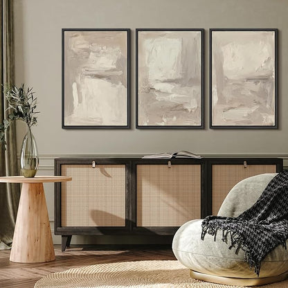MUDECOR Framed Wall Art Print Set Neutral Abstract Modern Minimalist in Beige and Cream Tones Illustrations Modern Art Boho Decorative Colorful Chic for Living Room, Bedroom, Office - 24"x36"x3 Black