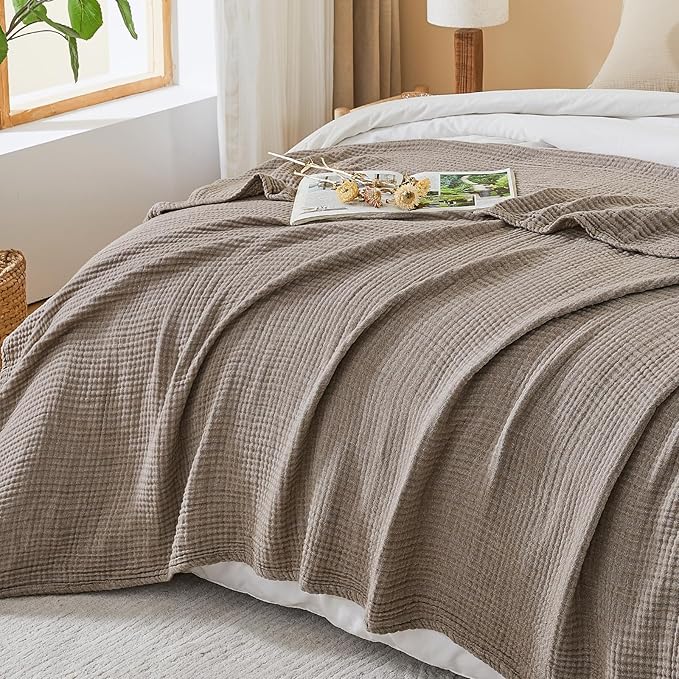 EMME Cotton Muslin King Blanket Breathable Gauze Soft Lightweight Blankets Adults Gifts for Women (Heather Brown, 108"x90")
