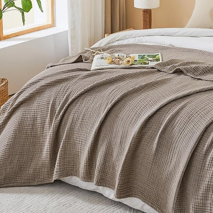 EMME Cotton Muslin Large Throw Blanket Couch Breathable Gauze Soft Lightweight Bed Blankets Adults (Heather Brown, 50"x70")