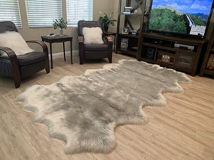 LAMBZY Faux Sheepskin Super Soft Hypoallergenic Silky Shag Rug for Living Room, Kids Room, Sofa (Decto 10 Pelts 6'x10', Grey)