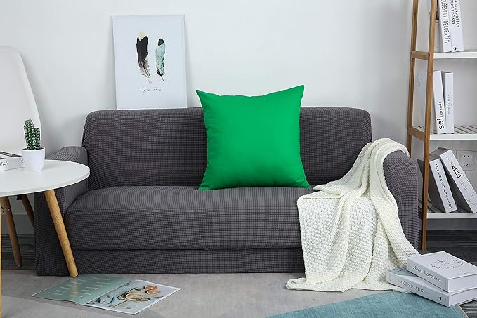 TangDepot Set of 2 Handmade Decorative Solid 100% Cotton Canvas Throw Pillow Covers/Cushion Covers, 45 Colors Available - (20"x20" 2 Pieces, Bright Green)