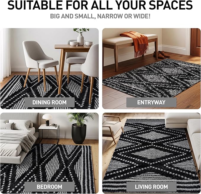 Rugshop Geometric Shag Area Rug Anthracite Dark Gray and White 5' x 7' Great for Bedrooms, Living Rooms, or Under Coffee Tables